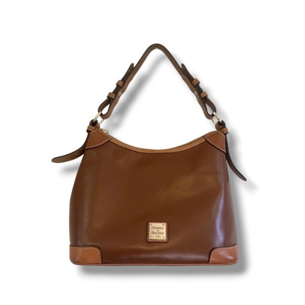 Dooney & Bourke Brown Tan Florentine Leather Medium Hobo Shoulder Bag Purse